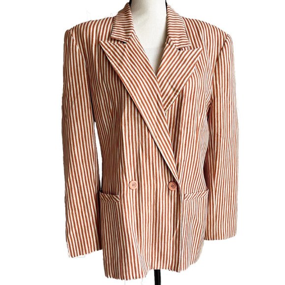 Vintage CARLO MODA Size 10 Oversize Blazer Jacket Orange White Stripe Lined - Picture 1 of 14